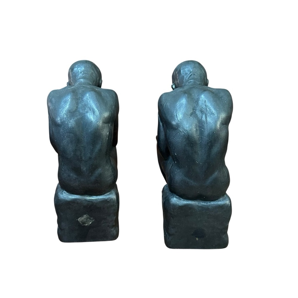 Vintage The Thinker Sculpture Set Ceramic Statue Figurine Book Ends Bookends - Picture 5 of 8